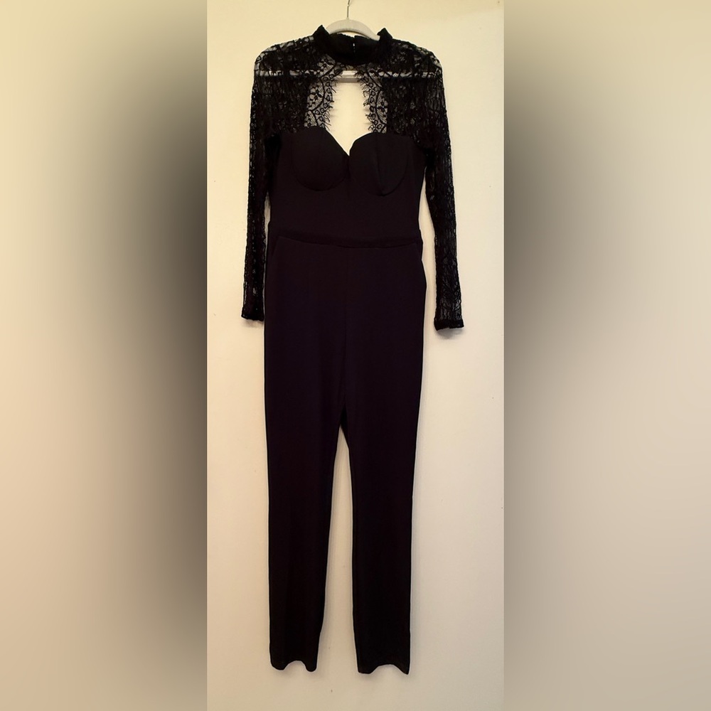 Material Girl Black Lace Sleeve Jumpsuit